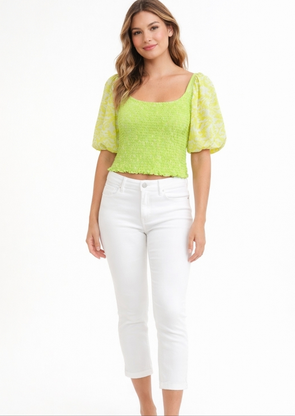 FREE PEOPLE Cotton Blend Smocked Top